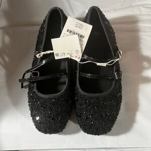 Zara Black Glitter Mary Jane Flats